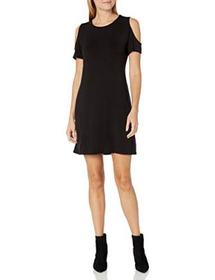 Short-Sleeve Cold Shoulder Dress, Black