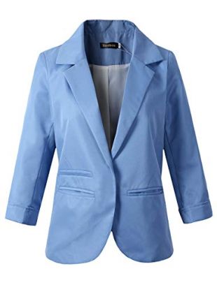 Women's 3/4 Sleeve Boyfriend Blazer Tailored Suit Coat Jacket (TG-503 Light Blue, XL)