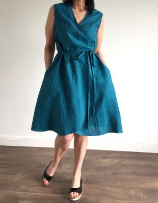 Robe ample en lin, Robe portefeuille en lin avec poches, robe d’été, robe simple, robe en lin, tunique en lin, robe oversize, robe courte en lin