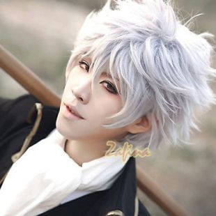 Anime Gintama Gintoki Sakata Wigs Short White Layered Hair Cosplay Wig