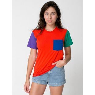 American Apparel Unisex Power Washed Color Block Pocket Tee