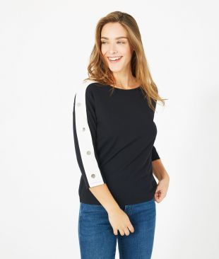 Tee shirt bleu marine manches fantaisies