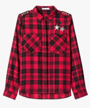 Chemise à carreaux avec motifs étoiles brodés