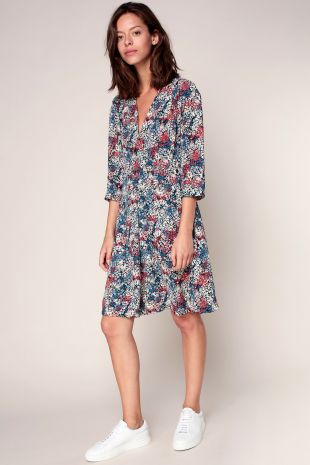 Paul & Joe Sister Robe fluide marine imprimé fleurs/chats à encolure croisée Birmane    338673   MSR Monshowroom.com