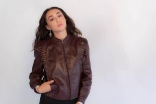 Maroon Brown Veste en cuir s’adapte tailles XS/S/L
