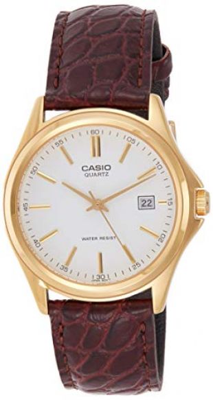 Casio MTP-1183Q-7A Men's Gold Analog Dress Watch w/Croc-Leather Band & Date