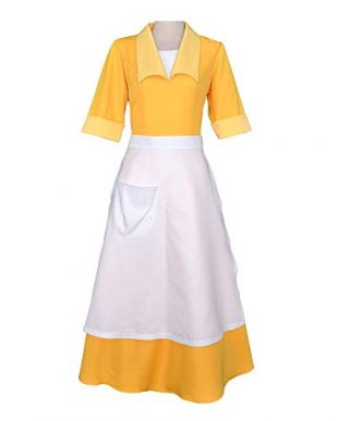 Women's Yellow Waitress Dress Housemaid Cosplay Costume Halloween (XL)