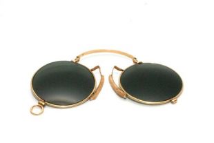 Pince Nez Antique Nez Pinch Or Lunettes remplies Ronde C-Bridge Cork Lunettes soleil vertes FREE Expédition 40mm Reenactment Turn of Century