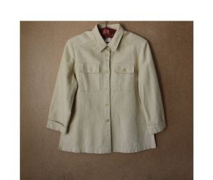 Français vintage Women Blazer Shirt Beige Linen Cotton Blazer Chemise Grande Taille