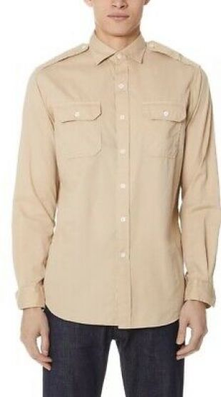 Military Beige Khaki cotton feather weight twill shirt