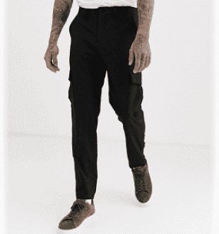 pantalon cargo  coupe slim noir