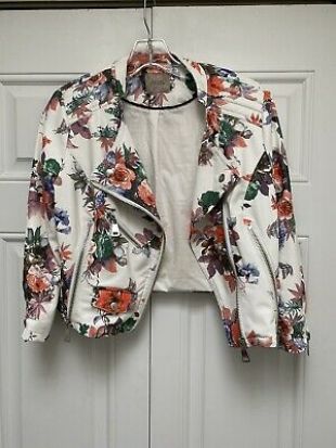 Guess Leather Jacket White Floral