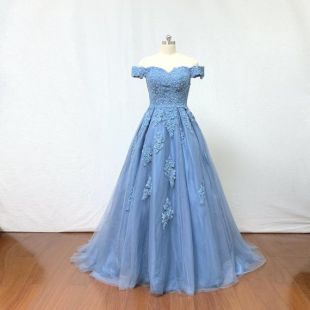 Boule vieux bleu dentelle Tulle bal longue robe robe de mariée