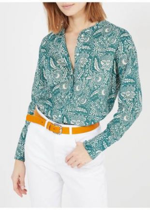 CHEMISE COL MAO IMPRIMÉ EN COTON EMERAUDE