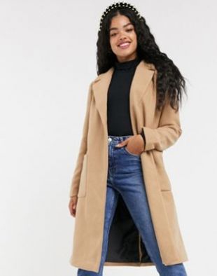 Manteau en laine avec ceinture à nouer - Camel