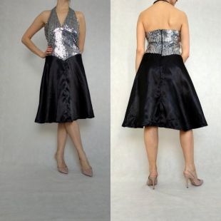Robe brillante vintage, robe Midi des années 90, robe de costume de danse, robe de Halterneck, robe de partie, robe de taille moyenne, robe rétro, robe métallique
