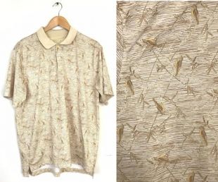 90s Izod Brown - Yellow Bird Print Polo Shirt Mens Large, vintage Bird Print Polo Shirt, vintage Izod Mens Shirt, Outdoorsy Bird Shirt