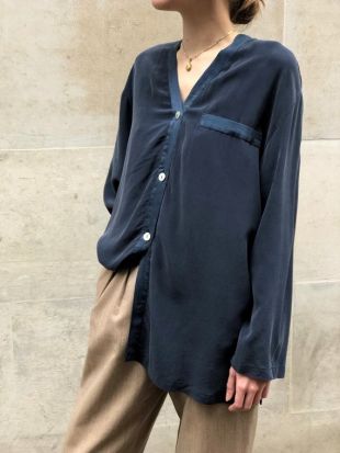 vintage pierre bleu 100% chemise en soie femme chemise vintage femmes taille XS / S / M / L / XL