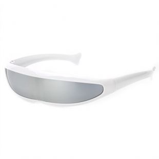 Futuristic Narrow Cyclops Sunglasses UV400 Personality Mirrored Lens Costume Eyewear Glasses Funny Party Mask Decoration (White, Silver), Medium