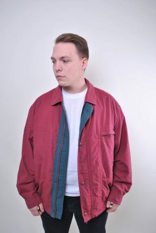 vintage hommes rouge zippé utilitaire Harrington veste, Taille XL