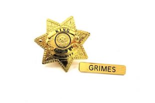 Walking Dead King County Sheriff's Badge with Grimes Name Tag - Hat and/or Shirt Badge - Made From Metal!