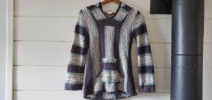 Chemise Roxy XS Baja des années 90, sweat-shirt en tricot à capuchon, chandail à manches longues à capuchon rayé, vert gris blanc à la menthe de sarcelle, femmes x-petites, Patineuse Surfer