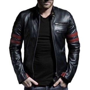 Sam Witwer Being humain Biker veste en cuir noir avec des rayures rouges