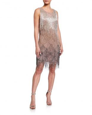 Aidan Mattox - Fully Fringe Beaded Sleeveless Cocktail Dress