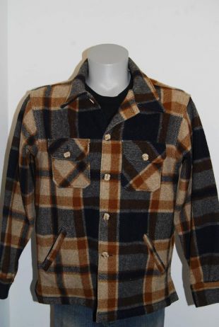 LL Bean laine veste à carreaux mens grand brun tan bleu ptokets bouton jusqu’à L vérifier