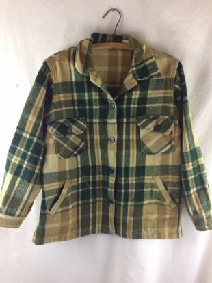 Homme Vintage Wool Blend Shirt Jacket Hunting Outdoors Sportsman Green Plaid