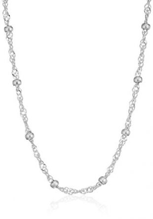 Amazon Essentials Sterling Silver Singapore Bead Chain Station Necklace, 14"