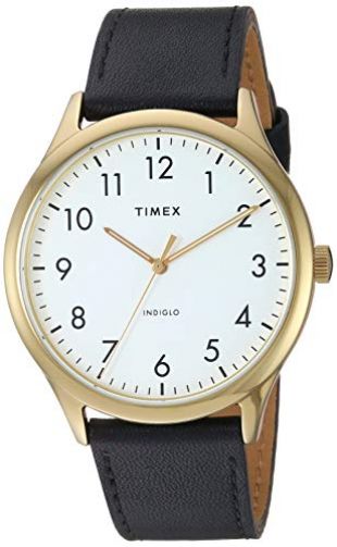 Timex Men's TW2T71700 Modern Easy Reader 40mm Black/Gold/White Genuine Leather Strap Watch
