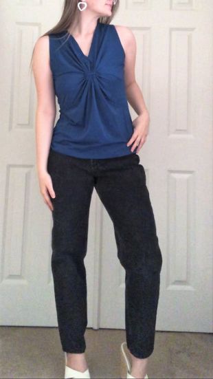 Dark Blue Sleeveless Blouse Taille Petite