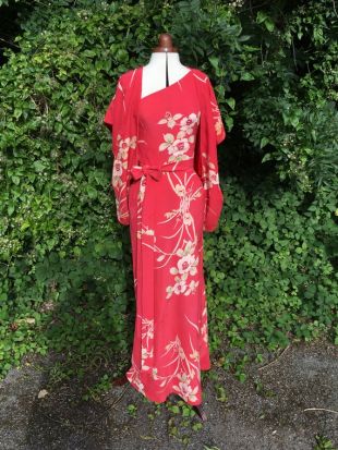 Taille 12 Robe Kimono en soie japonaise rose corail