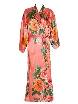 Women 's Long Kimono Robe Floral Bridesmaid Robe,Bridal Robe (one Size, Coral)