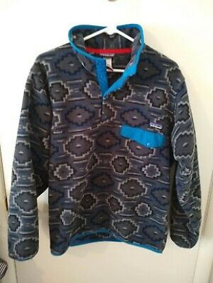 Patagonia Synchilla Men's Gray & Blue Aztec Print Fleece Pullover