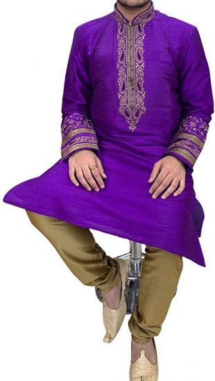 Brodé Purple Ethnic Designer indien Kurta Pajama pour les hommes mariage