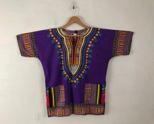 vintage Dashiki Tunique Haut | Chemise en coton imprimé africain des années 90 | Taille femme Grande