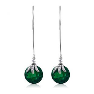 Gem Stone King 925 Sterling Silver Long Dangle Drop Earrings For Women (Round Checkerboard 12MM)