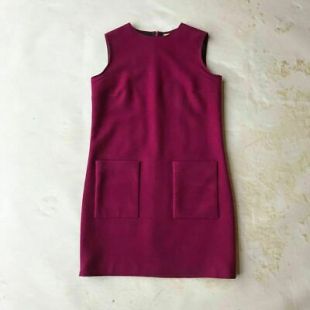 Pink Maroon Wool Silk Zipper Pocket Shift Office Dress