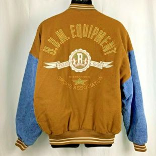 vintage années 90 Bum Équipement Jacket M Wool Denim Snaps Pockets Brodé Patch Bomber Varsity
