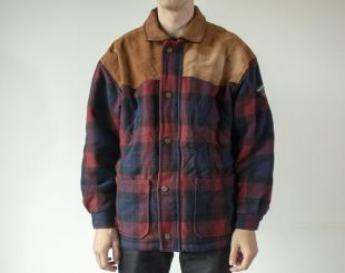 vintage 90s Emilio Cloud Blue/Red/Brown Plaid Wool Jacket / Men's Fashion 90's Style / Men's Size S/M / cigesshop / SALE