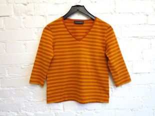 Shirt Nautical Top Orange Striped Sailor Blouse Marine Sweater 3/4 Manches T Shirt Petite Taille