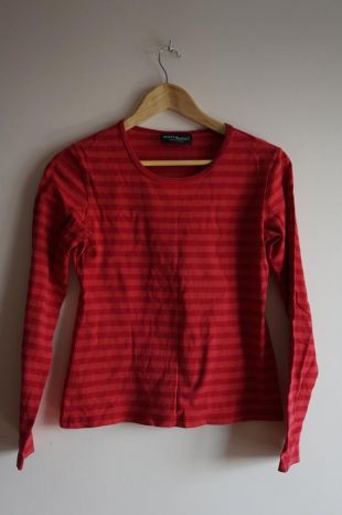 rouge et orange manches rayées Haut en coton, taille M, fabriqué en Finlande