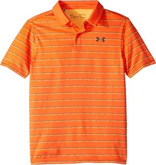 Threadborne Stripe Polo  Papaya/Mango Orange/Pitch Gray MD