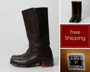 vintage 90s Frye Boots Women’s Tall Dark Brown Leather Square Toe Campus 700 - 90's Retro Size 9.5 M Made in the USA