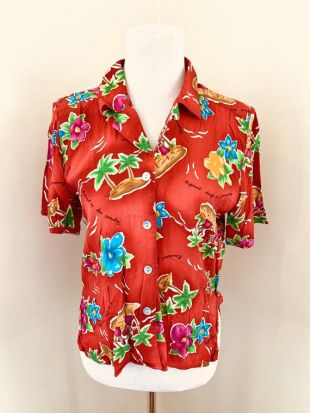 Chemise Vacay Rouge Lumineux // Vintage Hawaiian Shirt Island Style // Taille Moyenne