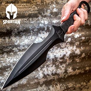 K EXCLUSIVE Super Spartan Throwing Dagger with Nylon Sheath - Stainless Steel Construction, Non-Reflective, Cord-Wrapped Handle - Length 14 3/4"