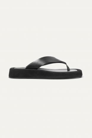 The Row - Black Ginza leather and suede platform flip flops