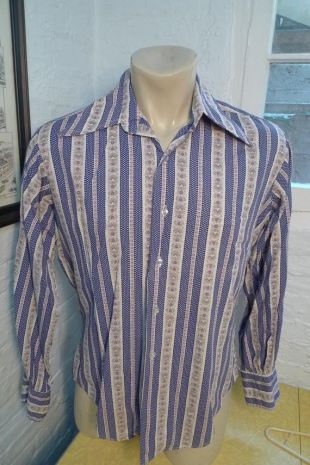 Taille L (48) - Bold High-End Rayon/Cotton 1970s Paisley Stripe Shirt